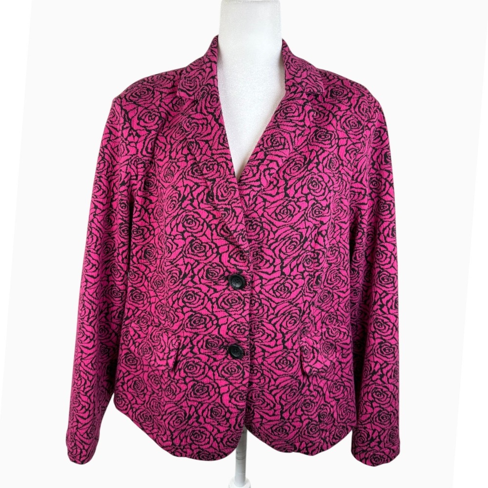 Torrid Size 2 2X Pink Black Rose Print Two Button Blazer Jacket 2013